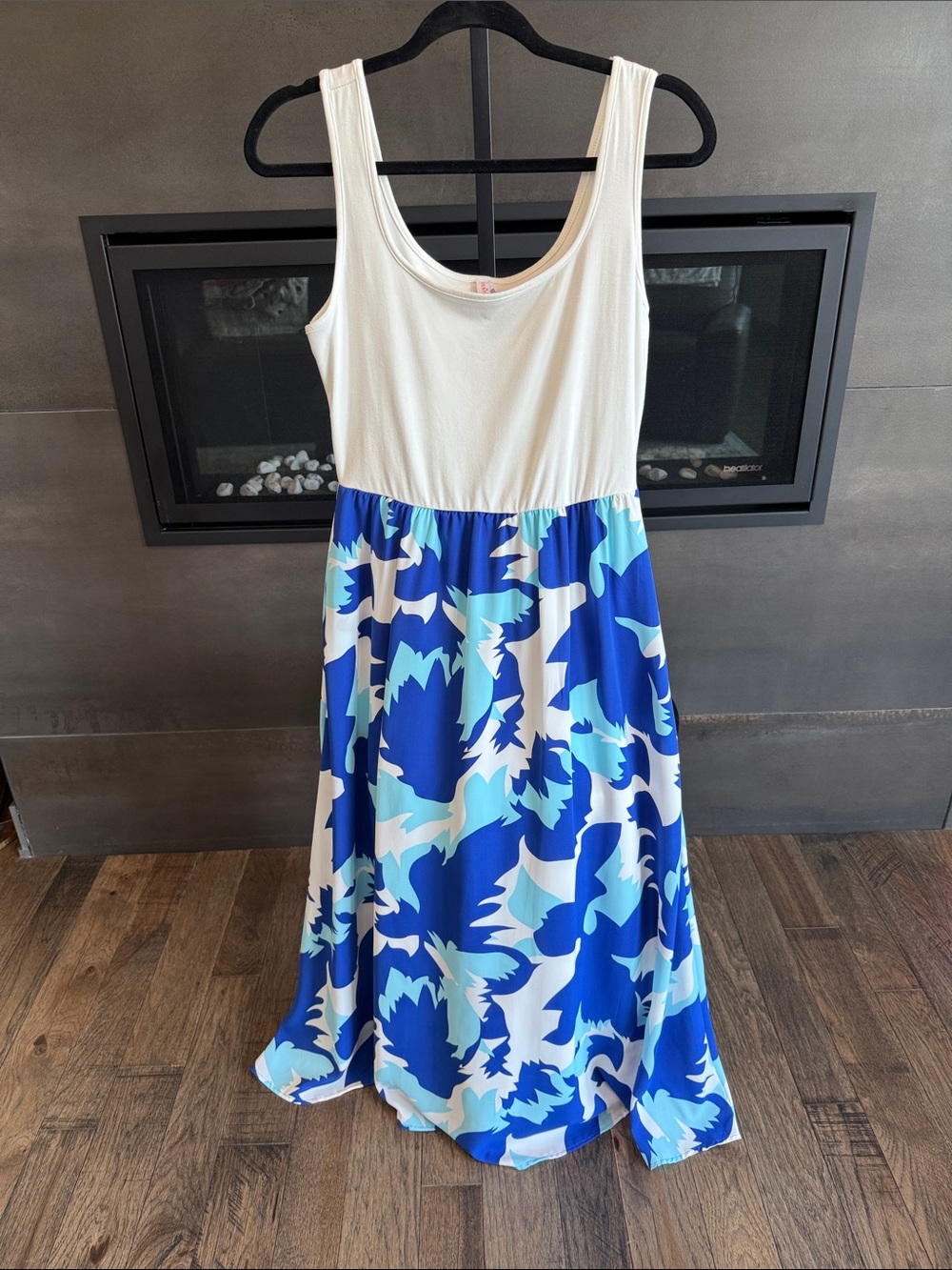 Ladies Blue Floral Print Tank Dress